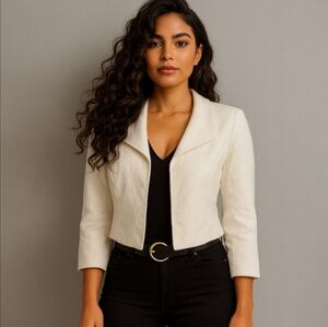 Alex Marie Ultra Chic White Cropped Linen Blend Jacket Size 6 Petite